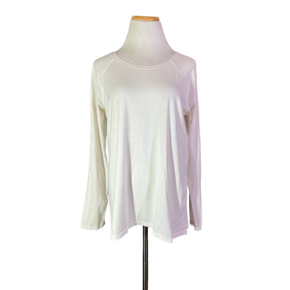 Lululemon Size 8? White Long Sleeve Knit Tee Semi-Sheer *Flaw